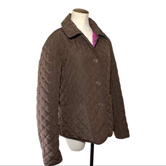 VTG Quilted Jacket 100% Silk Women Sz M Reversible Brown Multicolor Light Coat - Picture 7 of 11